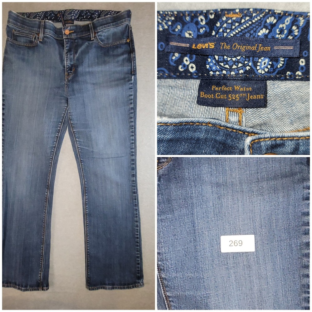 Levis 525 Perfect Waist Bootcut Jeans Womens 36x30 Medium Wash Paisley Waistband